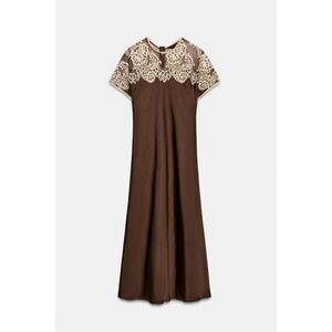 Zara ZW Satin Lace Midi Dress Brown Size S Limited Edition